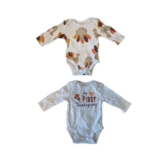Baby's Boy Girl First Thanksgiving TWO Bodysuits Turkey Carters NB - Picture 1 of 1